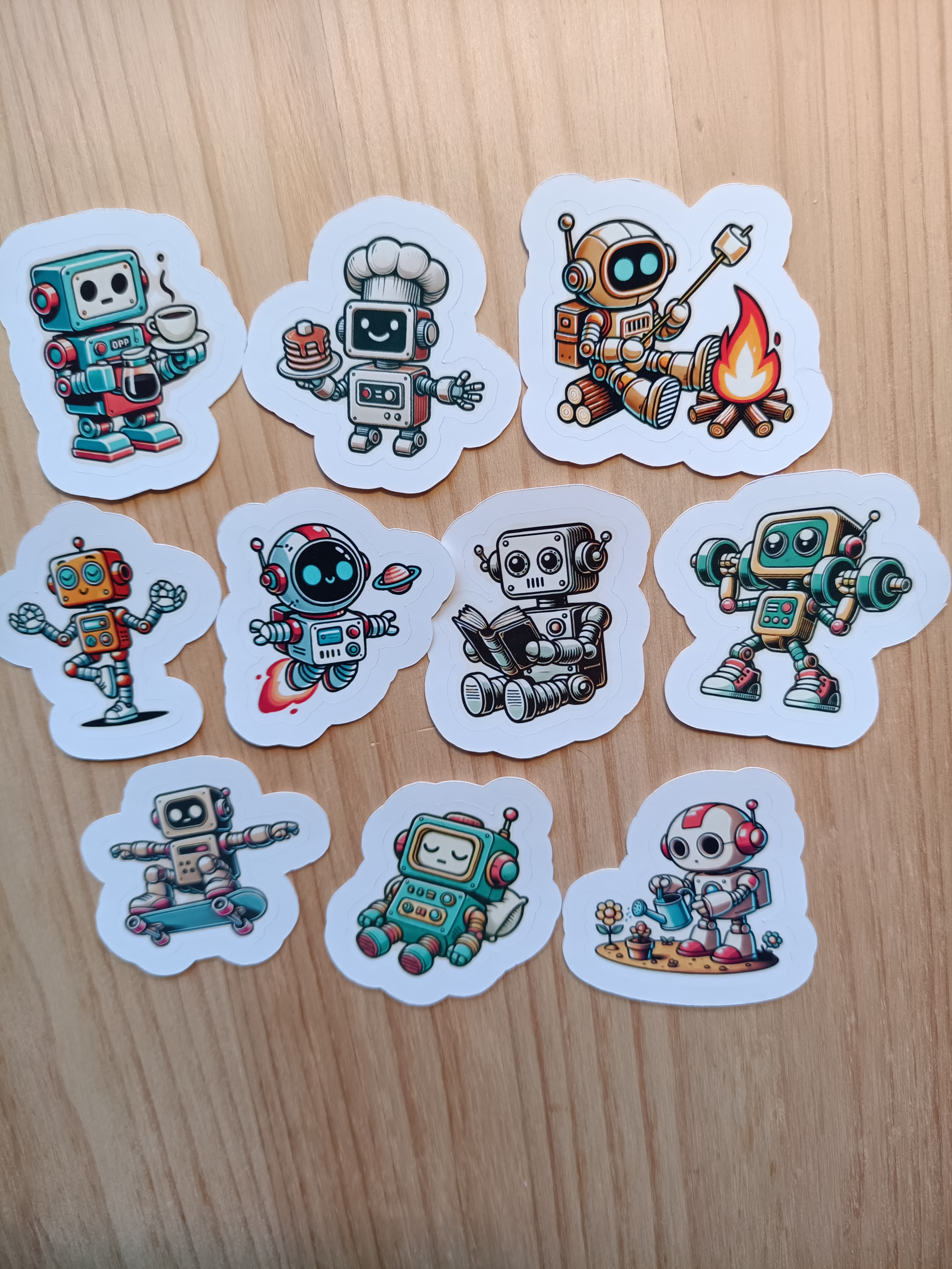 Söta robotklistermärken - samling - 10 st.