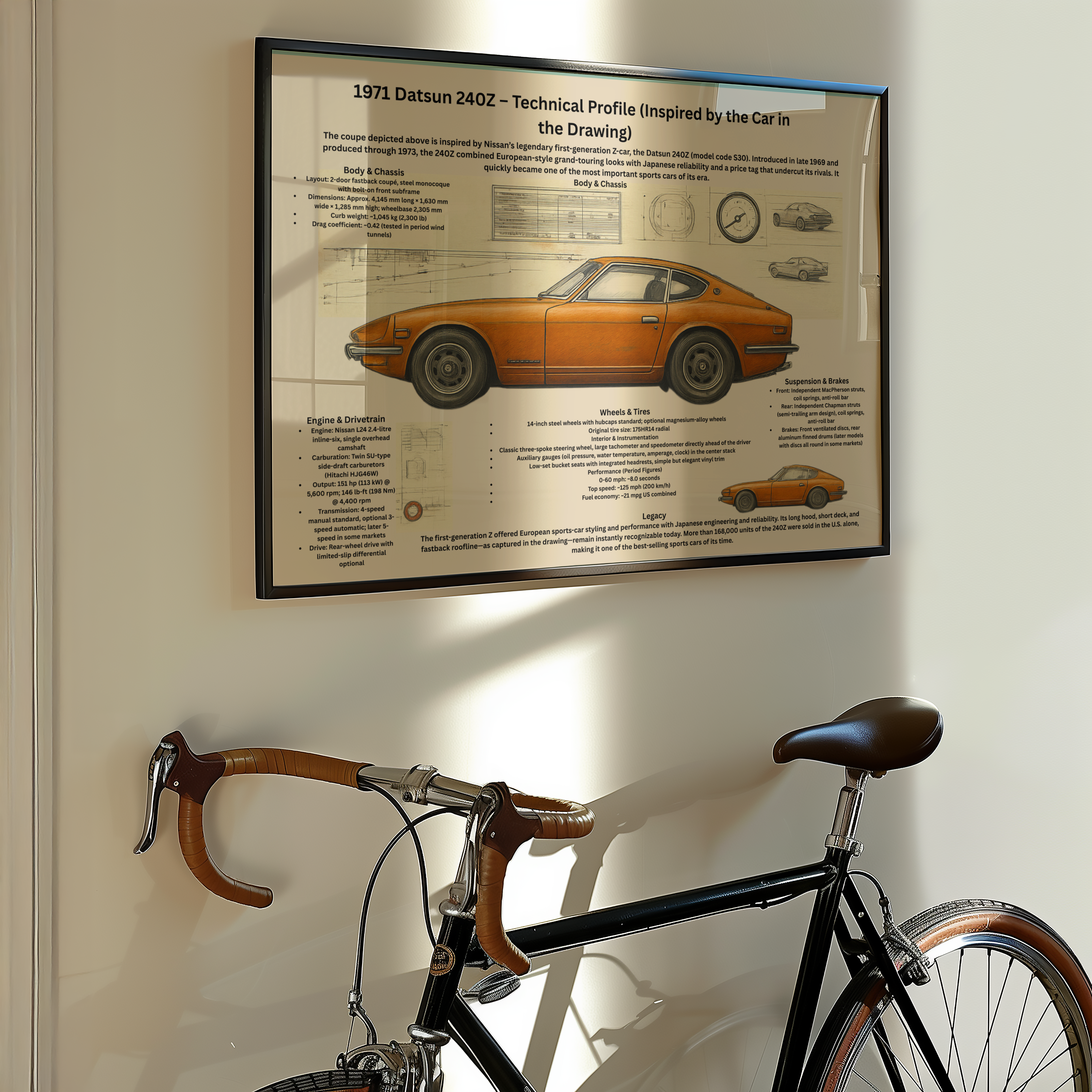 A2 Poster Klassisk Japansk Sportcoupé – Teknisk Bilillustration