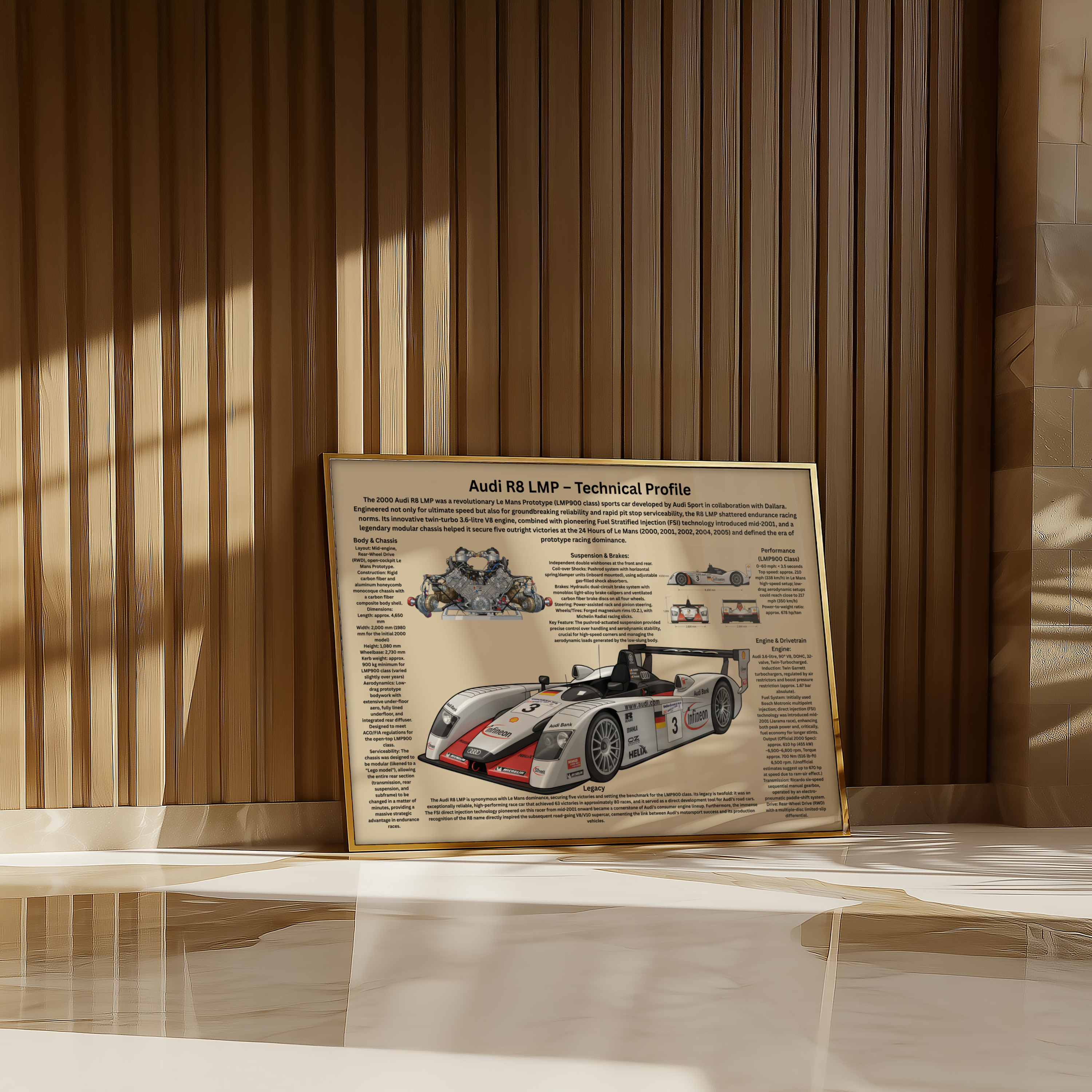 A2 Poster -Vintage endurance-racingbil – teknisk illustration i retrostil | Motorsport väggkonst