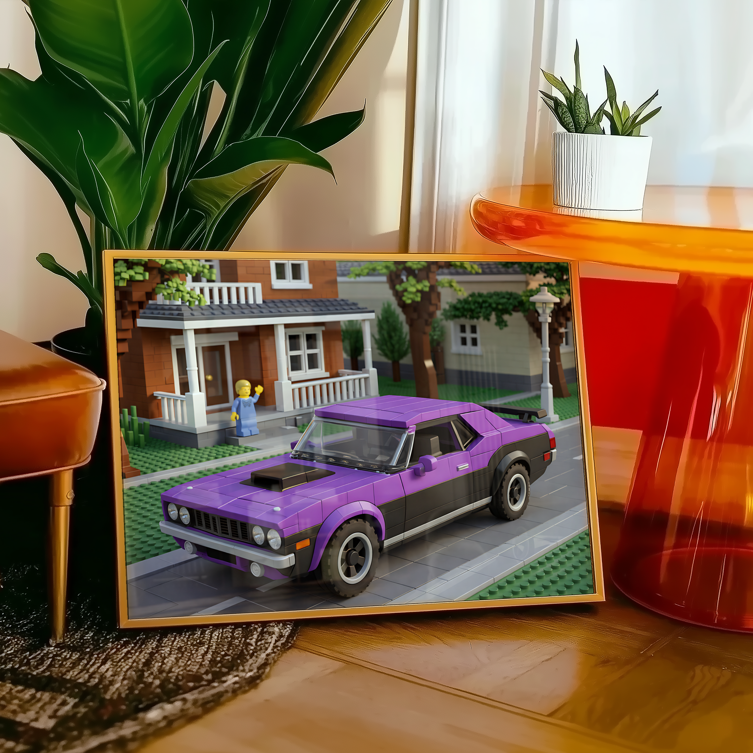 A2 Poster Klassisk Muskelbil – Retro Brick-Style Illustration