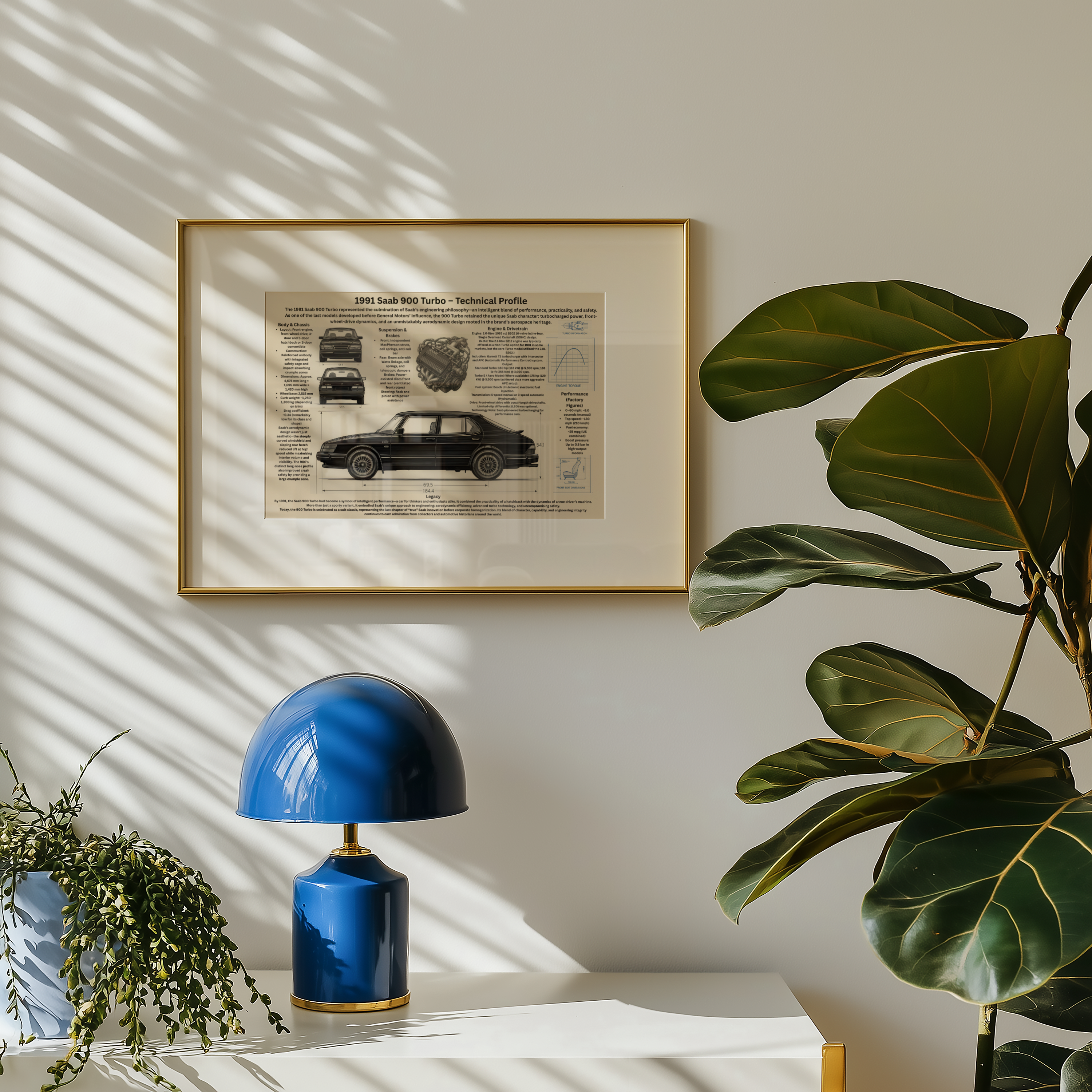 A3 Poster Klassisk Turbo-bil – Teknisk Bilillustration