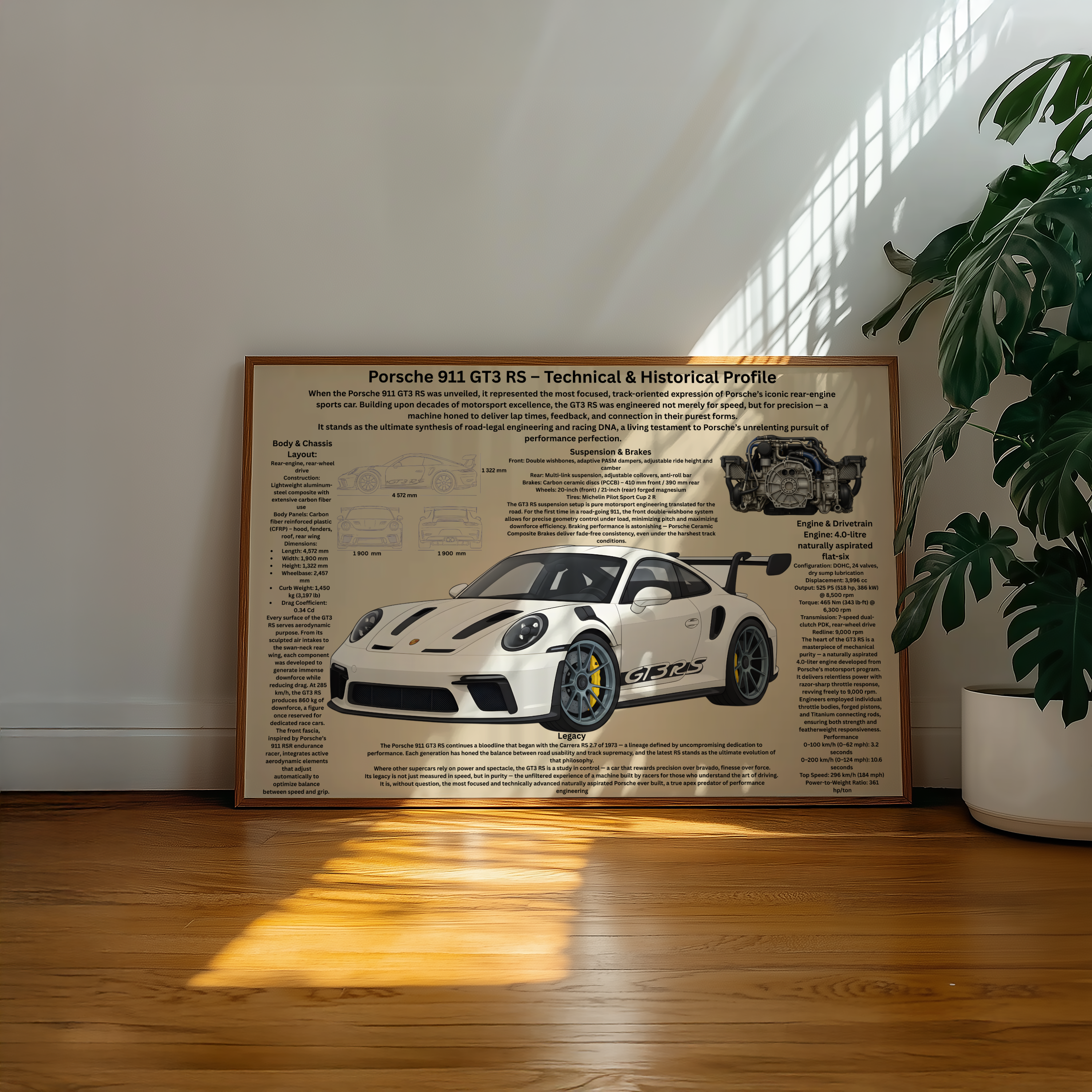 A2 Poster Banorienterad Sportbil – Teknisk Motorsportillustration