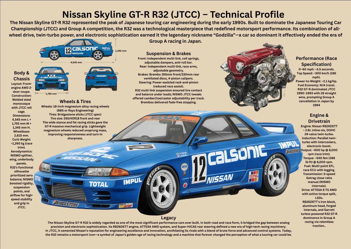 A2 Poster Klassisk Touringbil – Teknisk Motorsportillustration