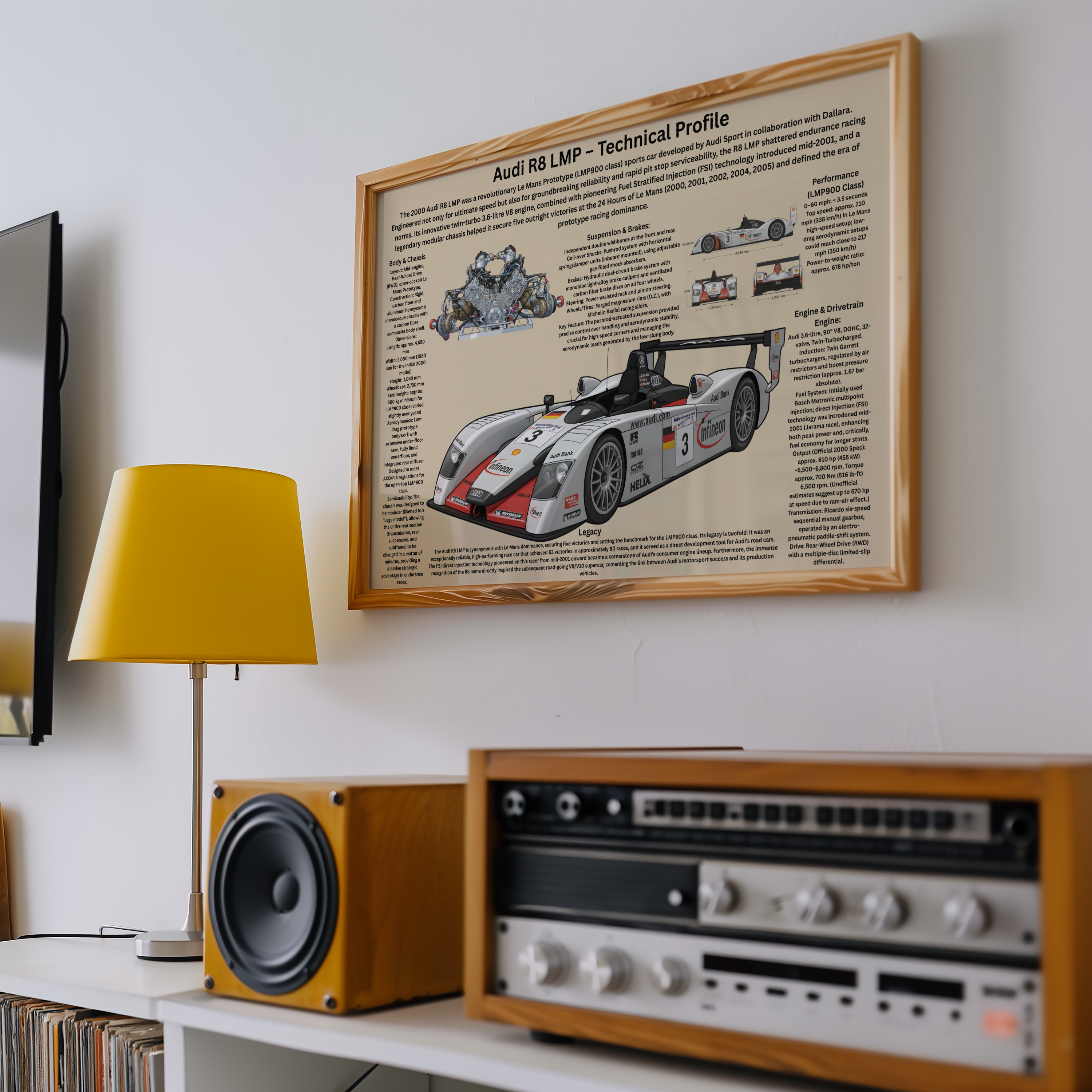 A3 Poster Vintage Prototyp Racerbil – Teknisk Motorsportillustration & Klassisk Racingposter