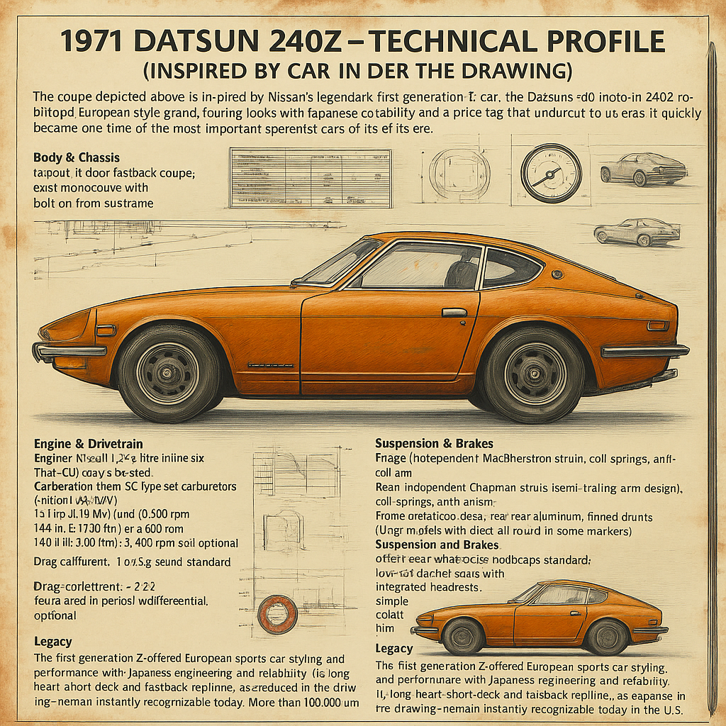 Datsun 240Z Teknisk profilaffisch - Affischer A3