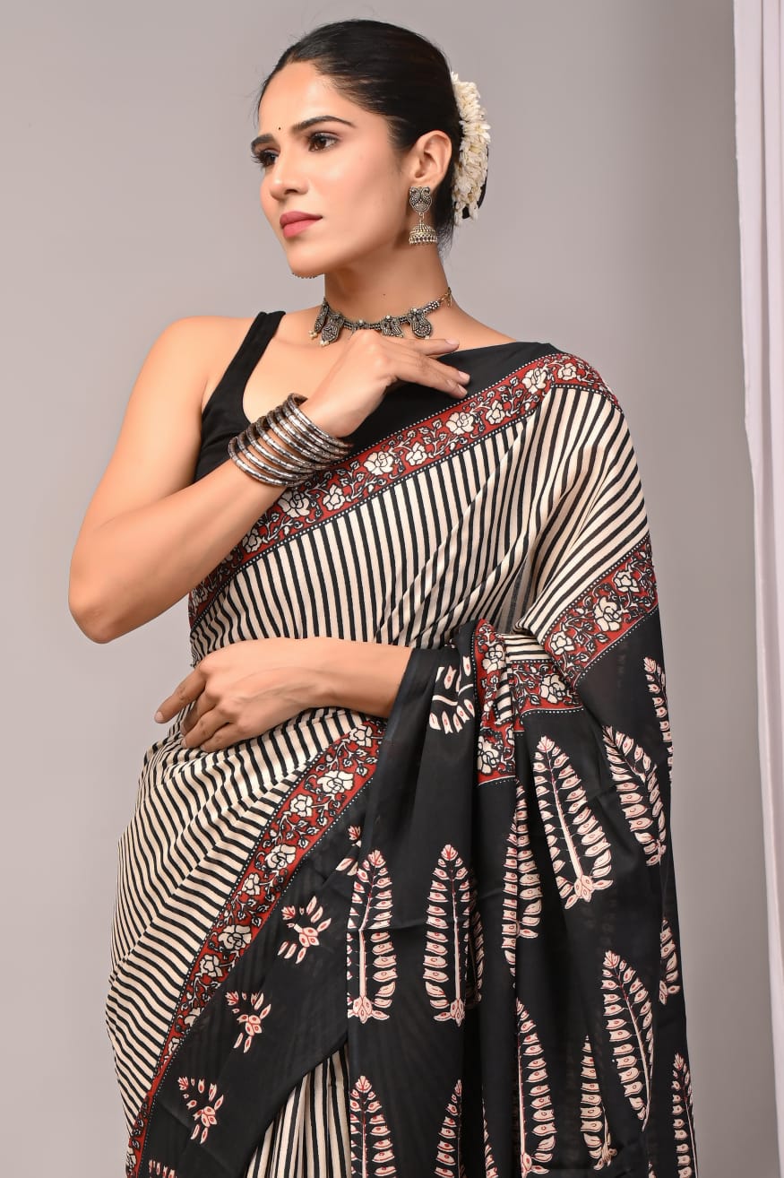 Black and White Printed Saree