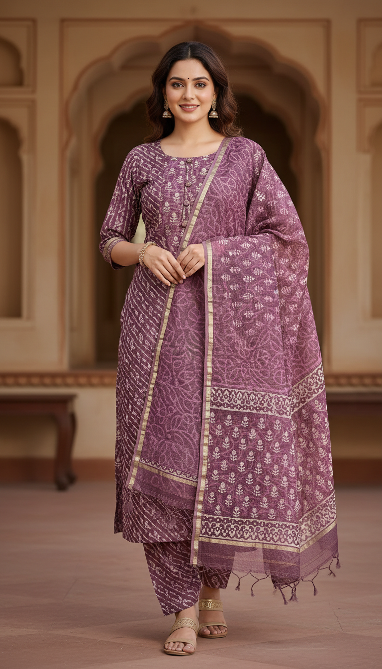Purple Printed Kurta Set