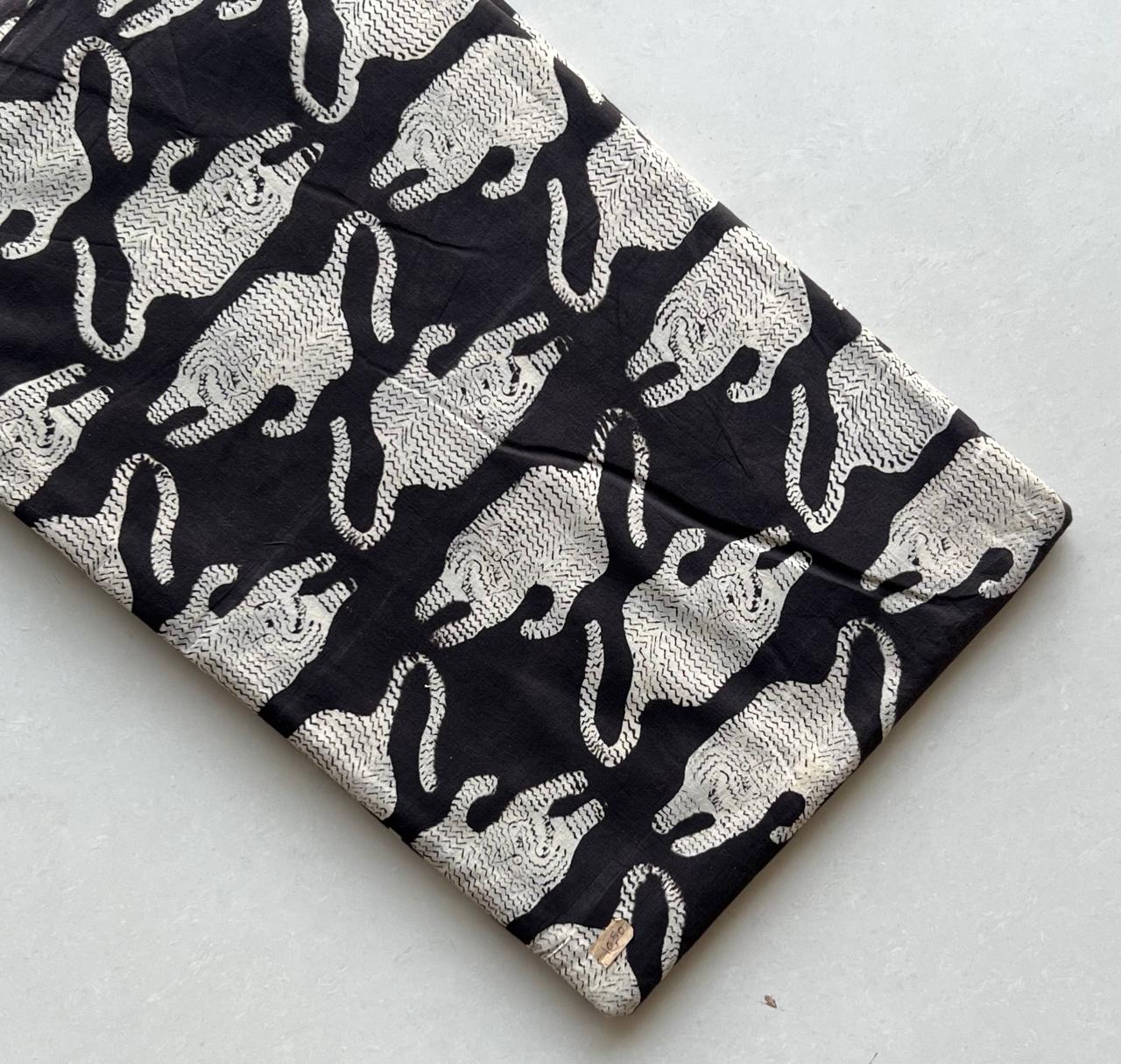 Hand-Printed Elephant Cotton Fabric