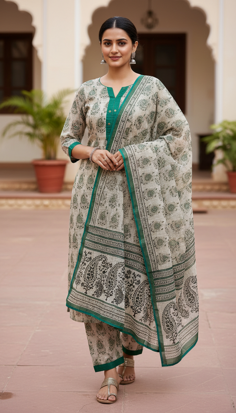 Floral Print Cotton Kurta Set