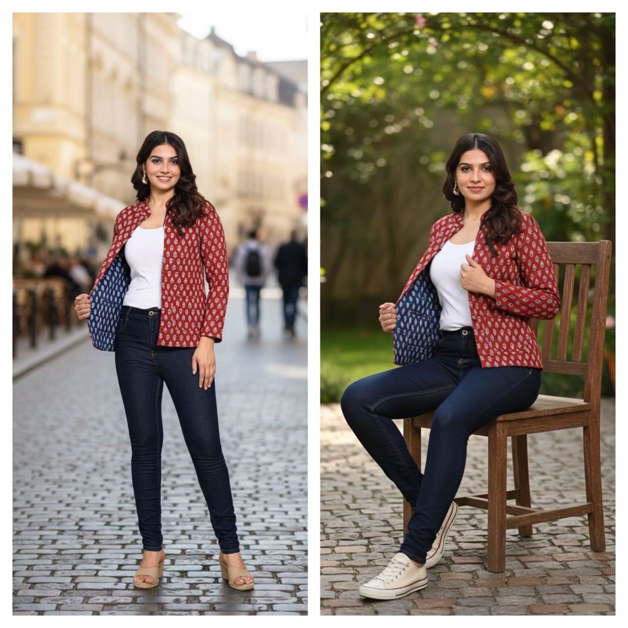 Red Patterned Casual Jacket