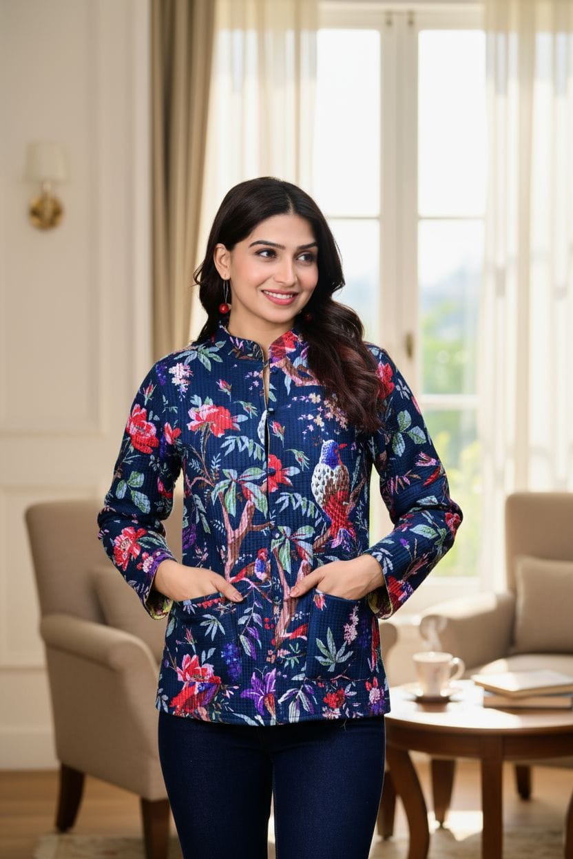 Floral Parrot Print Jacket