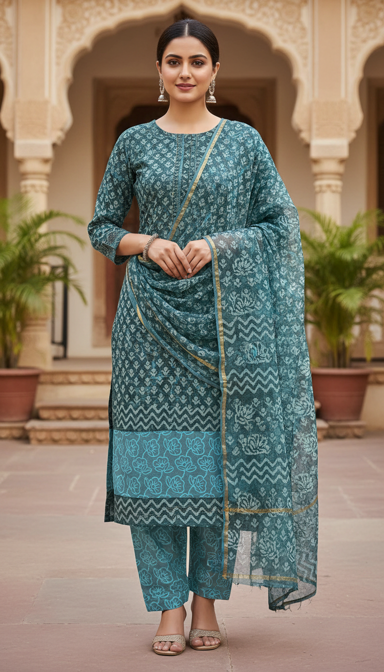 Elegant Blue Cotton Kurta Set