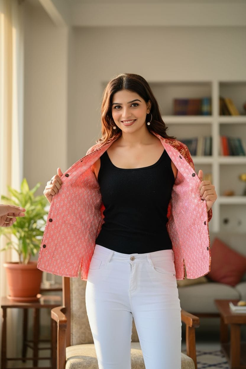 Women's Pink Printed Jacket