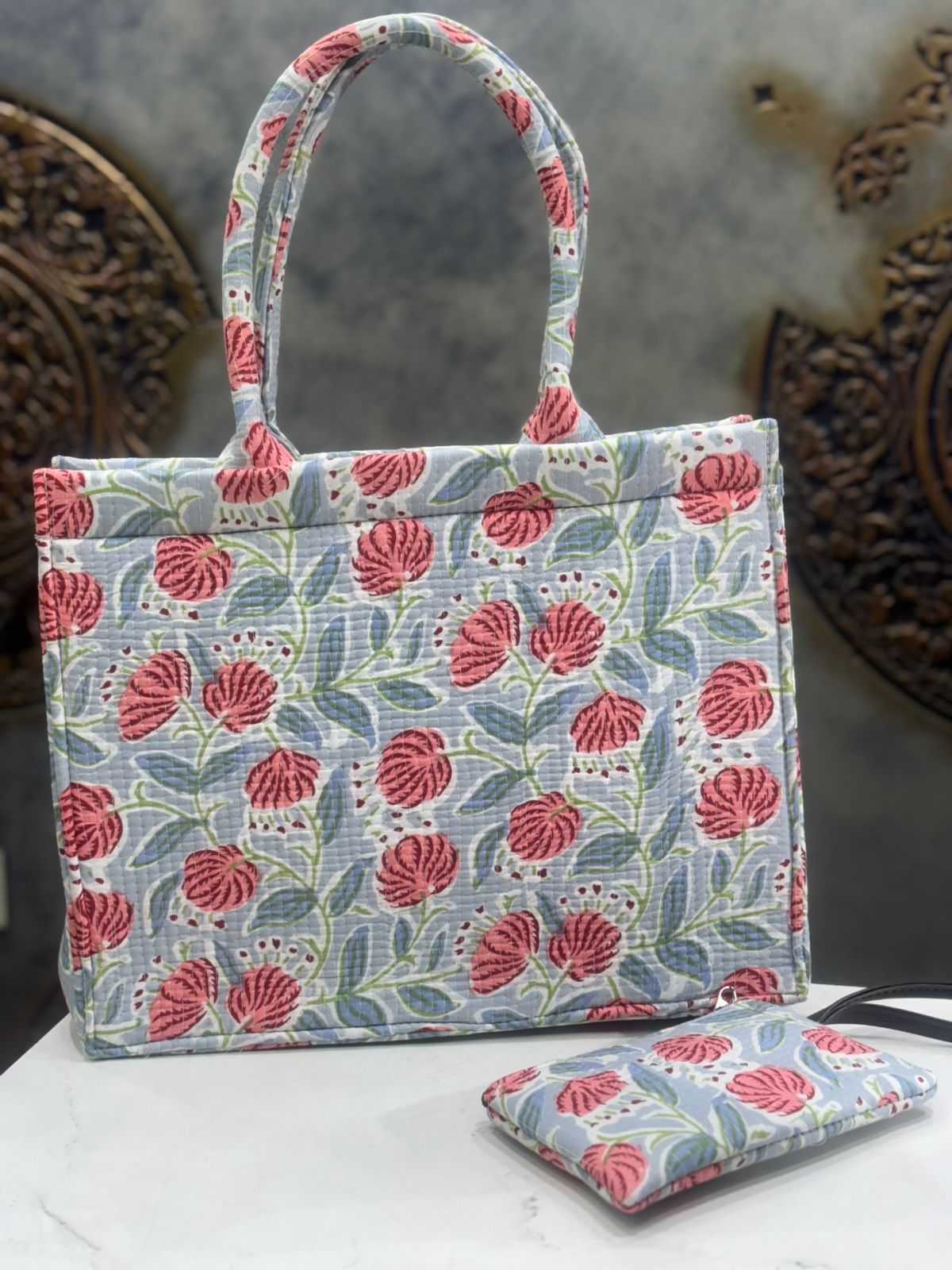 Floral Print Tote Bag Set