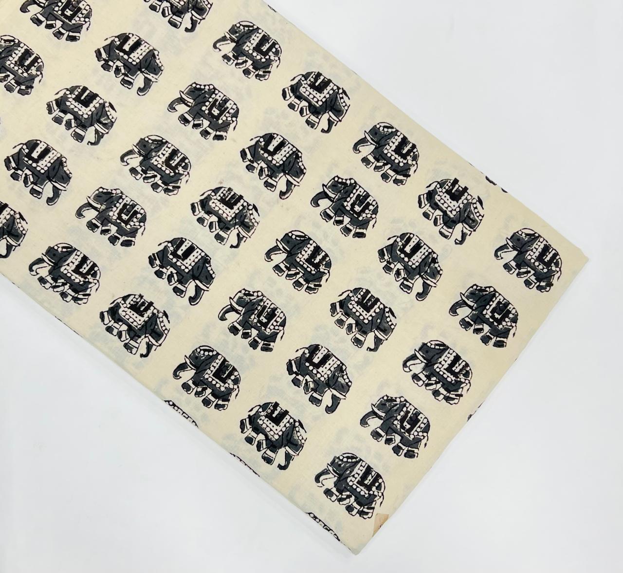 Elephant Block Print Cotton Fabric
