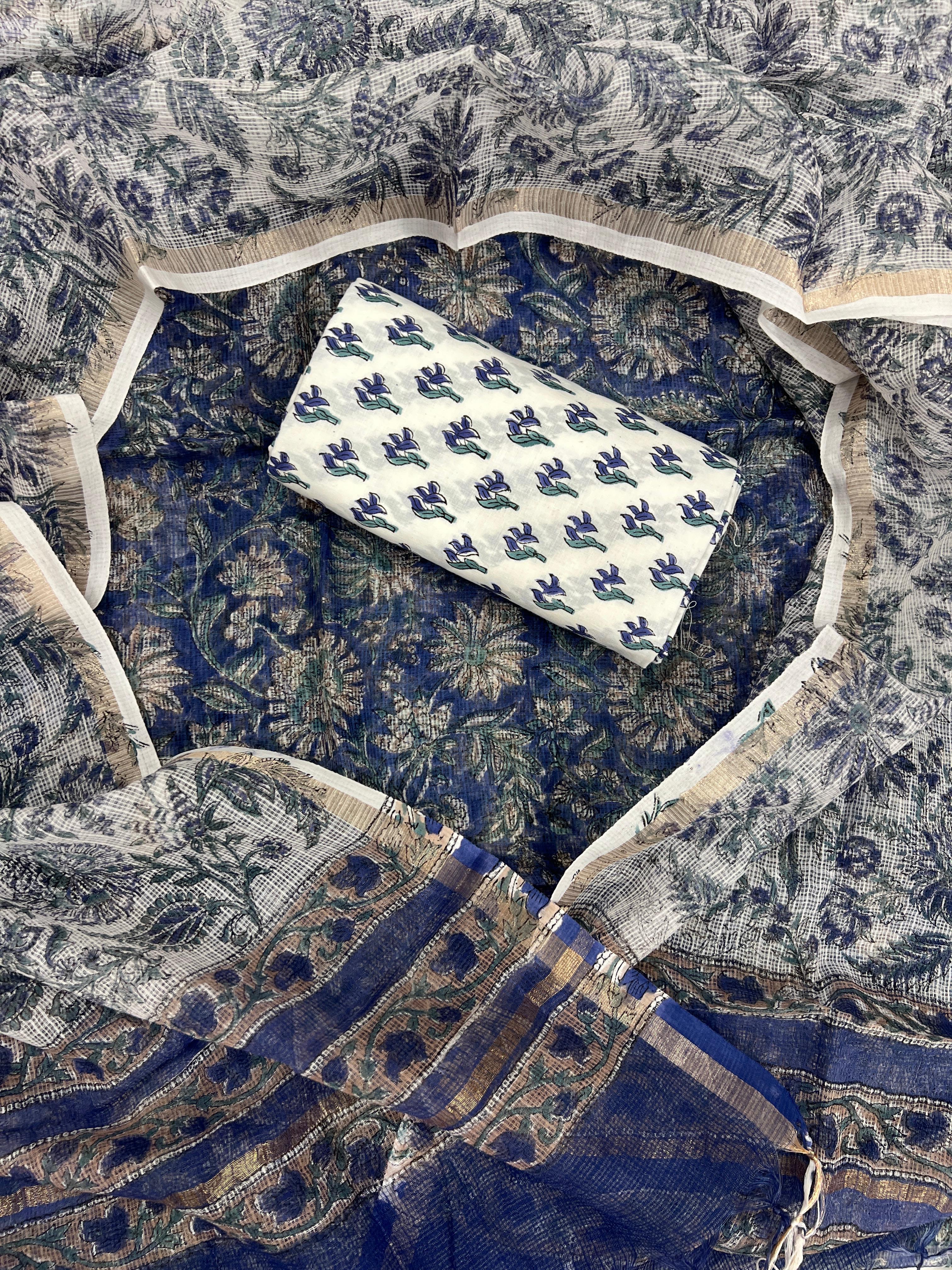 Handcrafted Indigo Chanderi Saree