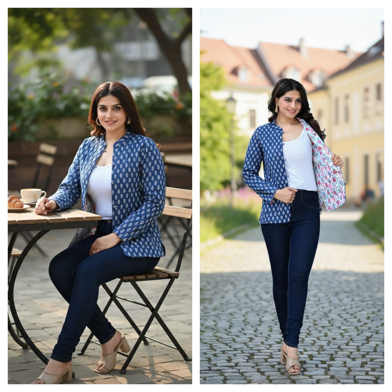 Blue Printed Women's Blazer