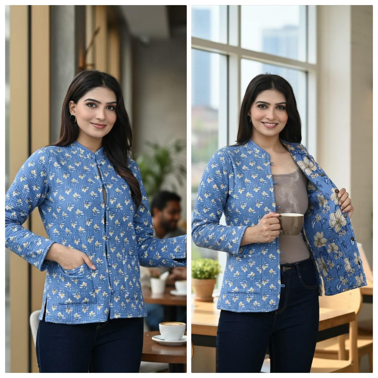 Blue Printed Quilted Jacket