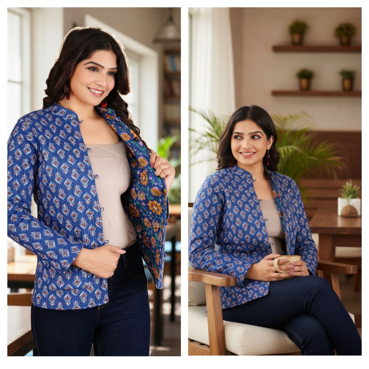 Blue Printed Cotton Jacket
