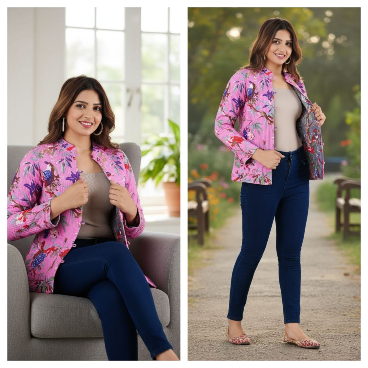 Pink Floral Printed Jacket