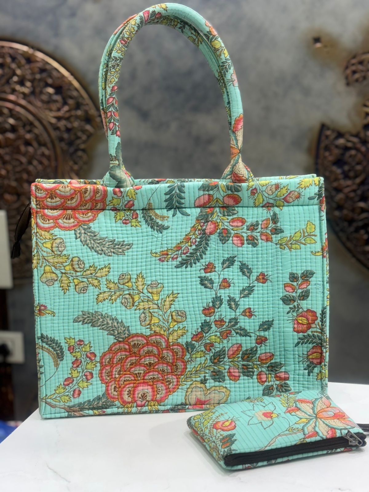 Floral Print Cotton Tote Bag