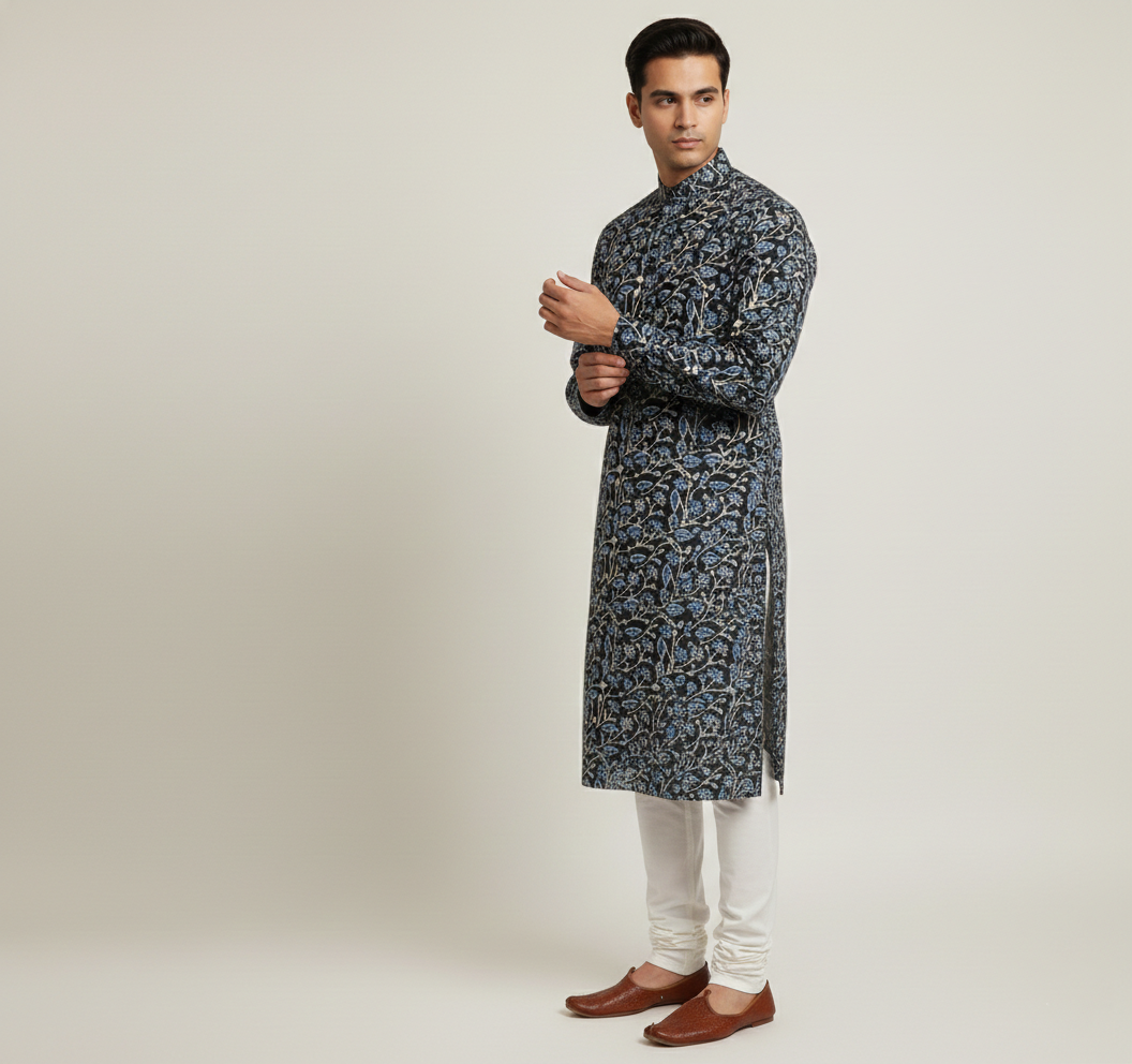 Men's Floral Print Kurta