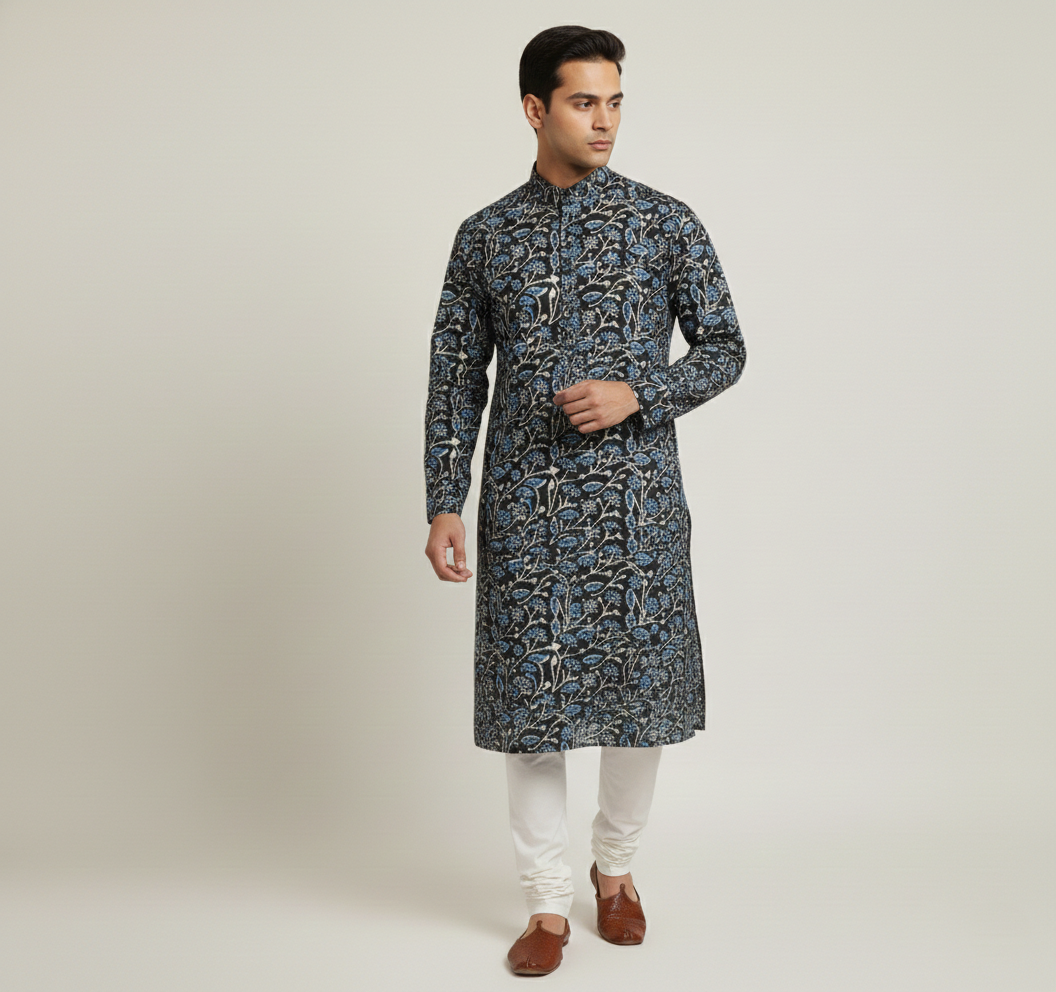 Men's Floral Print Kurta