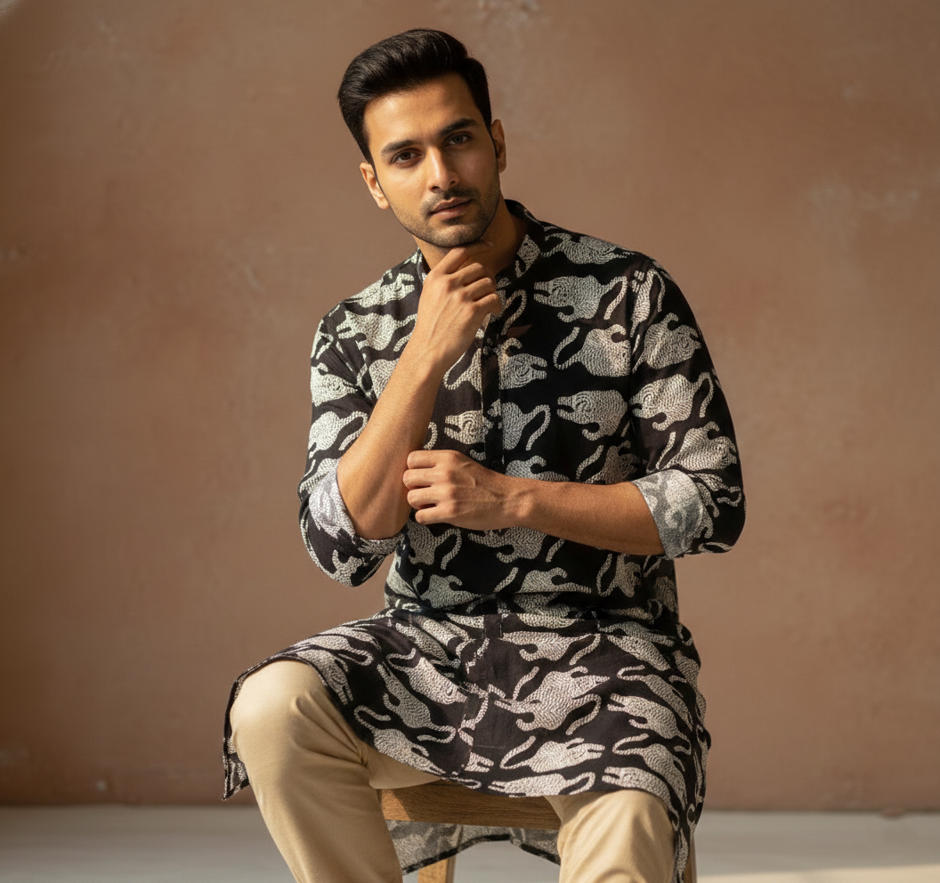Men's Printed Cotton Kurta
