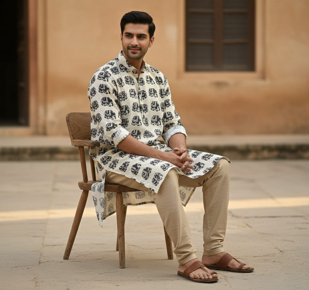 Elephant Print Cotton Kurta