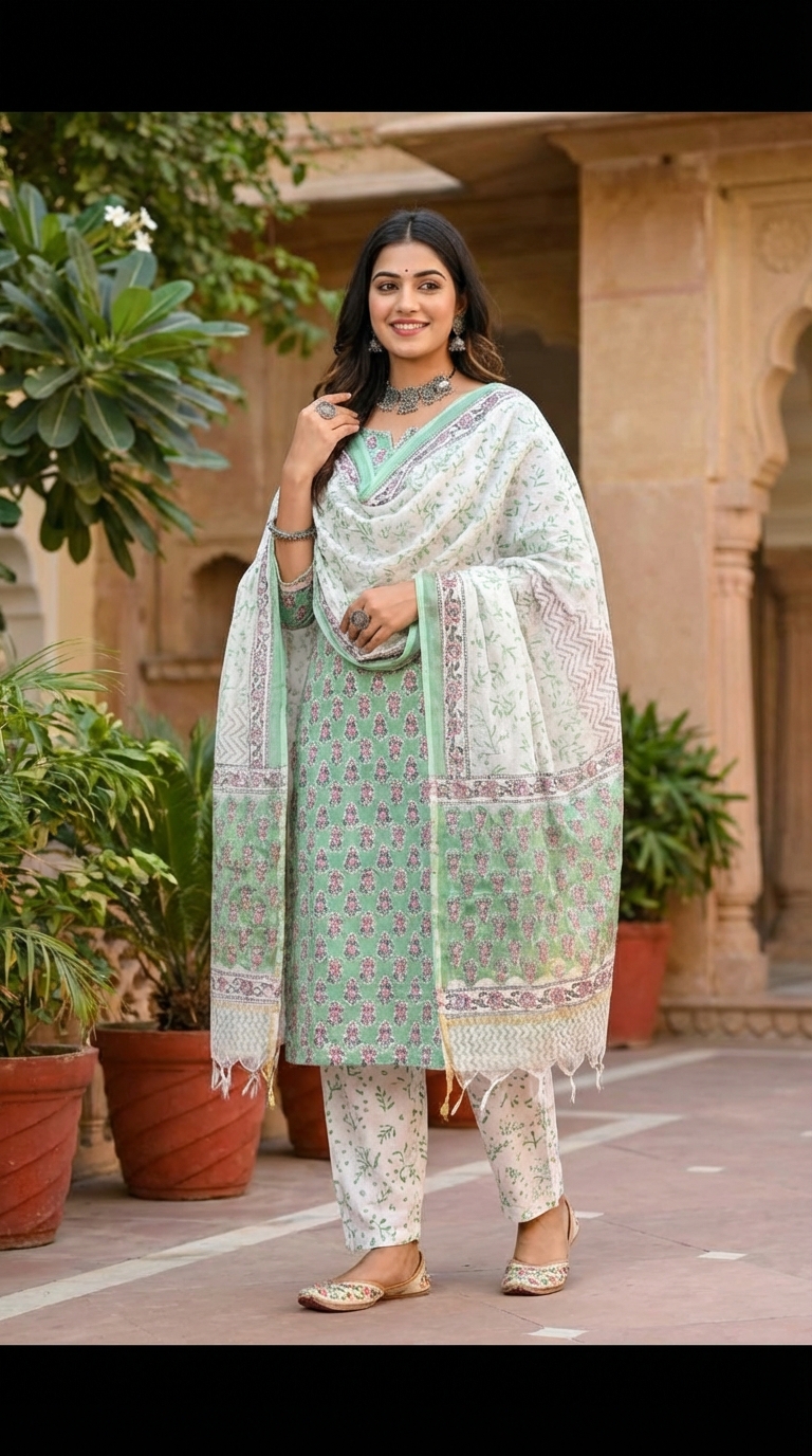 Printed Kota Duppatta Cotton Suit