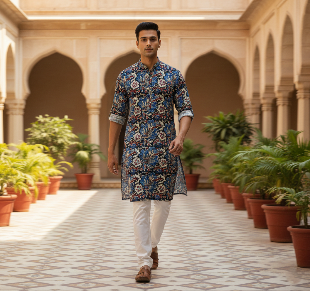 Men's Ajrakh hand  block Printed  Kurta