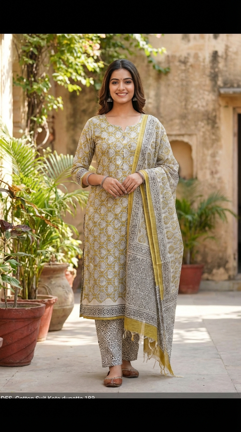 Printed Kota Dupatta Cotton Suit