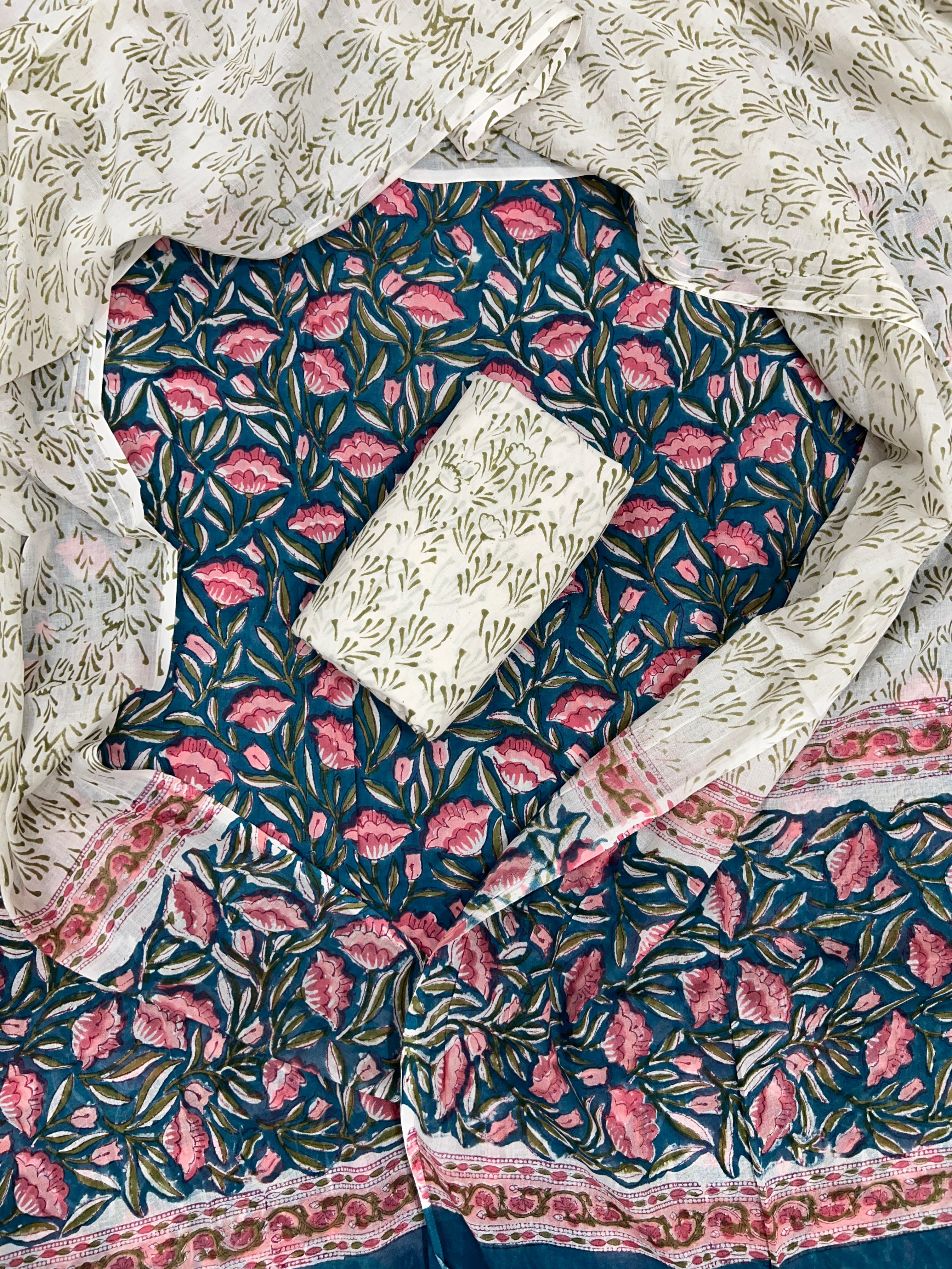 Yellow Block Print Cotton Unstiched suit