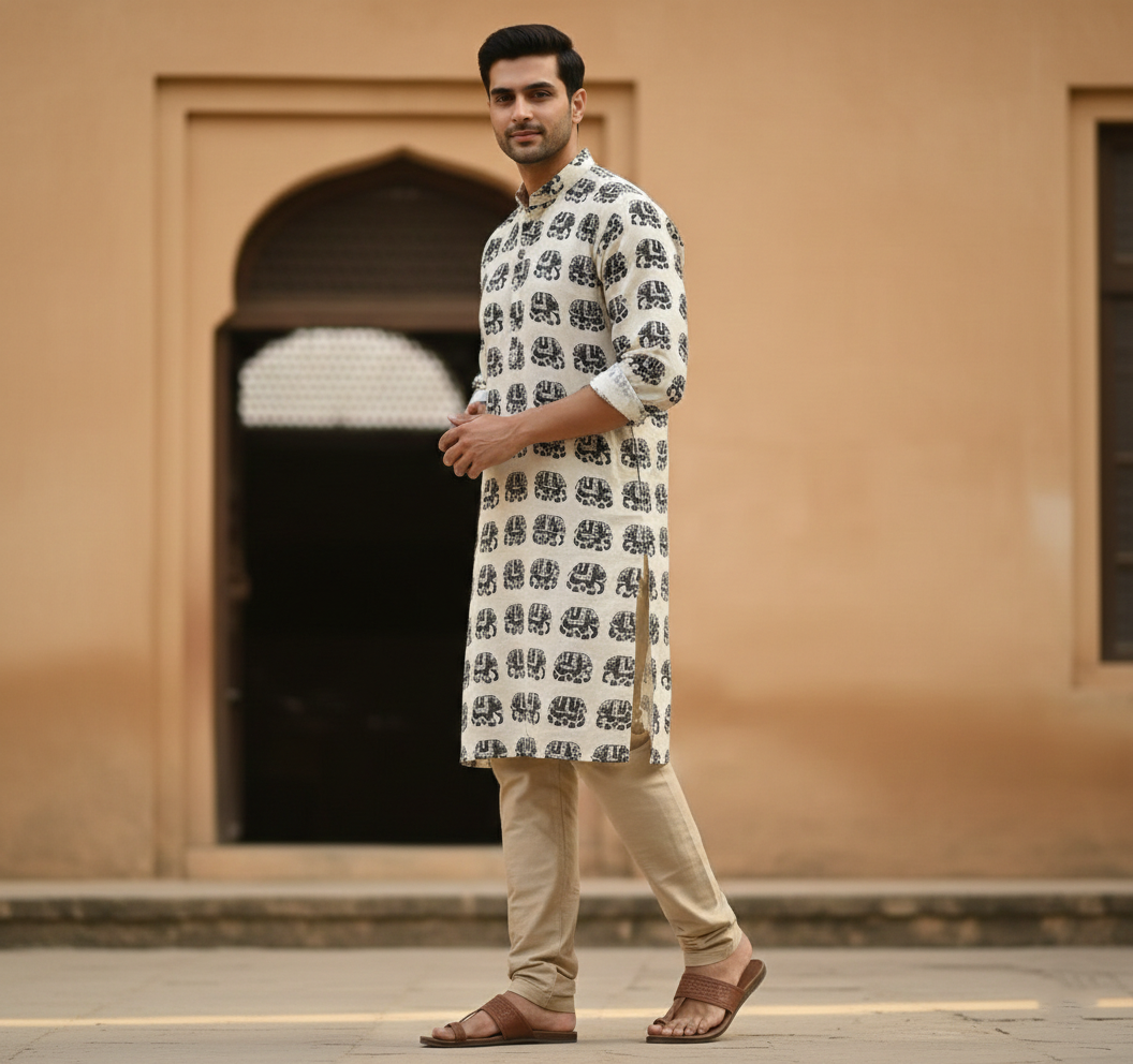 Elephant Print Cotton Kurta