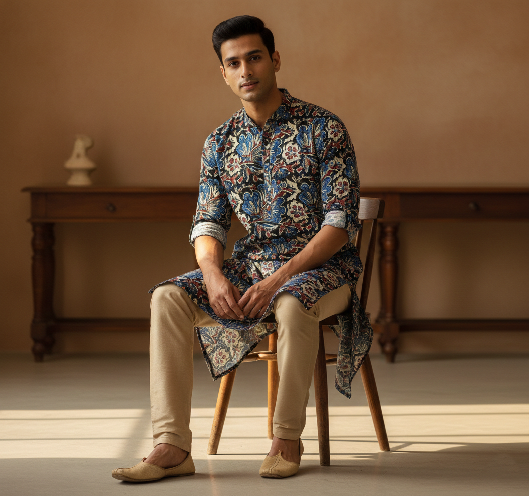 Men's Ajrakh hand  block Printed  Kurta
