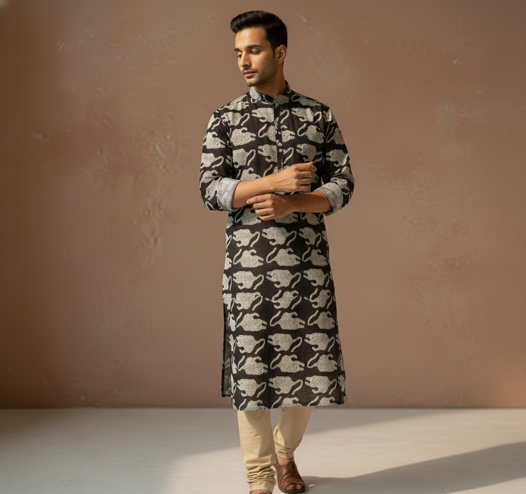 Men's Printed Cotton Kurta