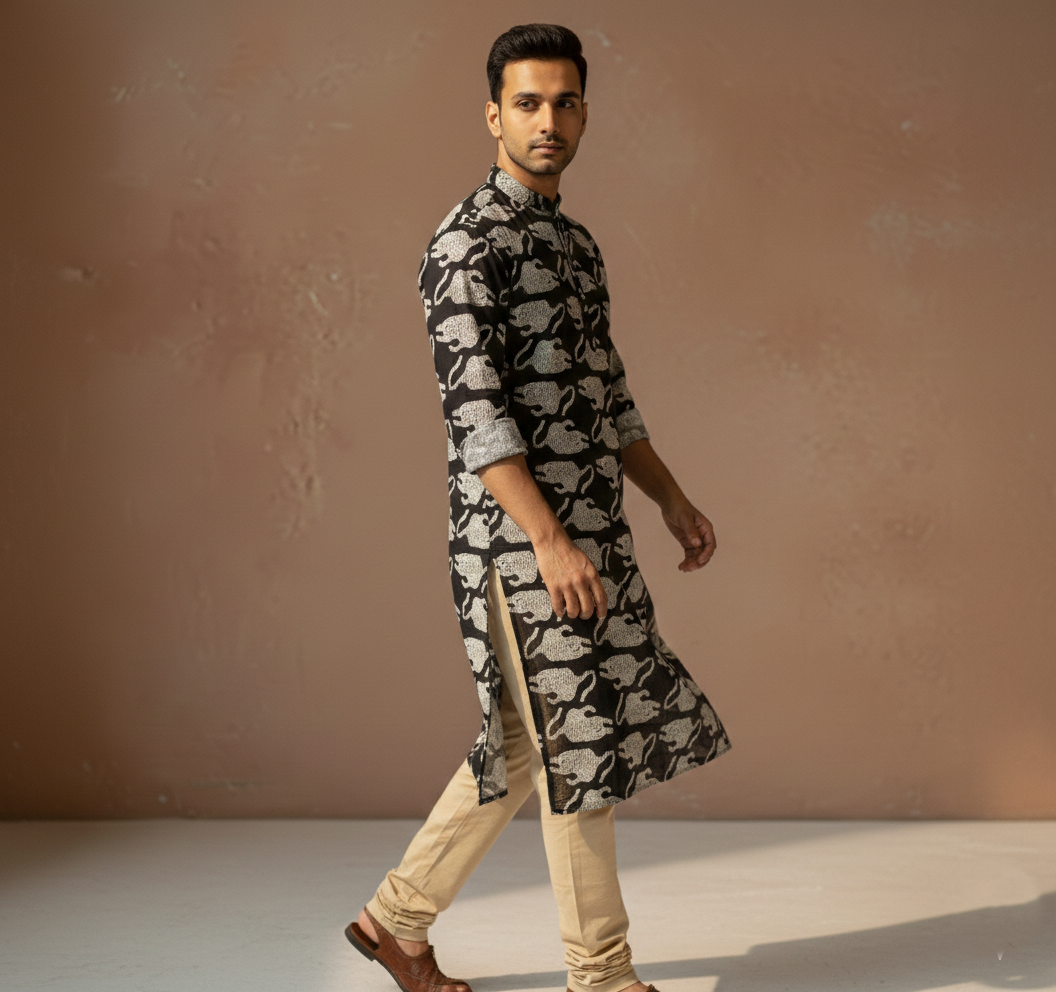 Men's Printed Cotton Kurta
