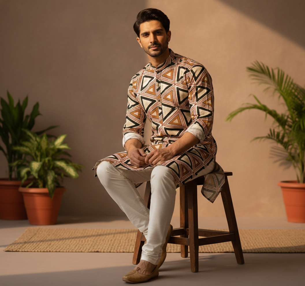 Geometric Print Kurta Set