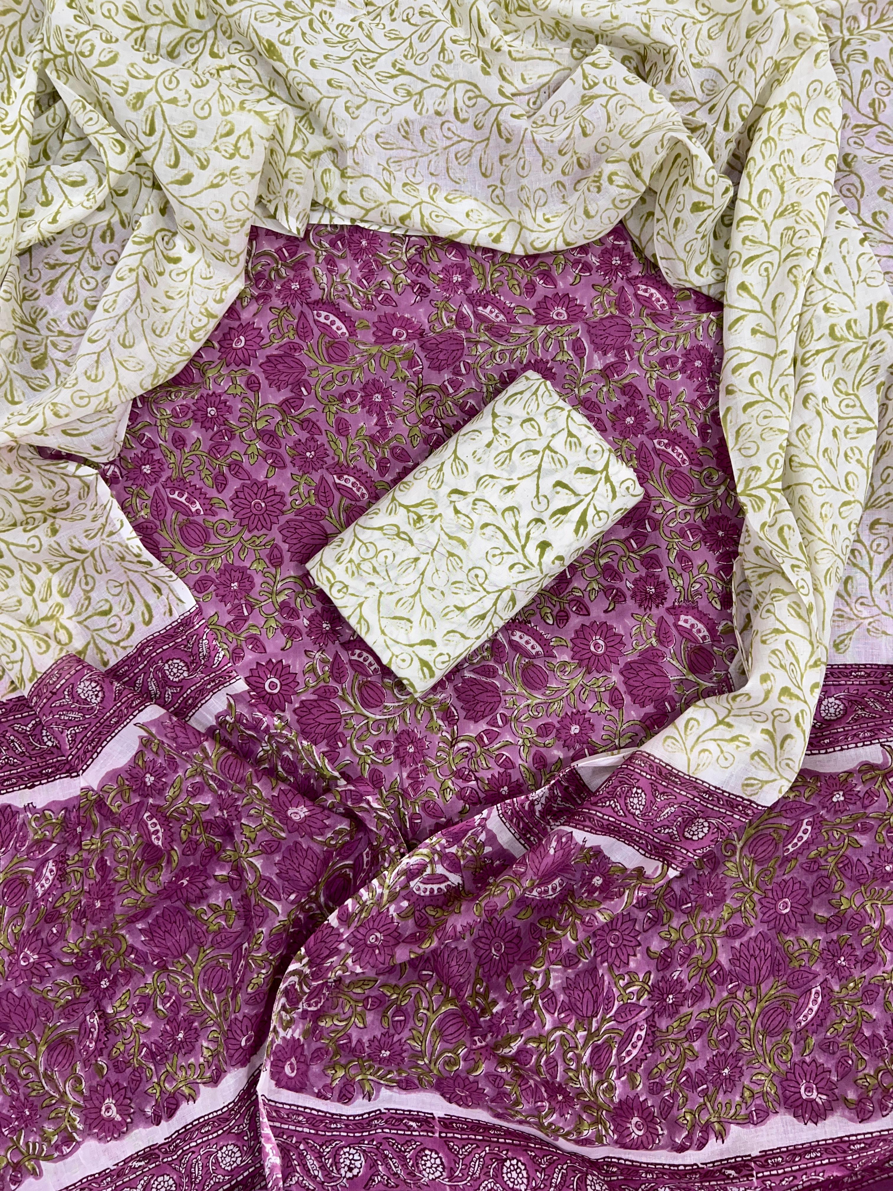 Yellow Block Print Cotton Unstiched suit