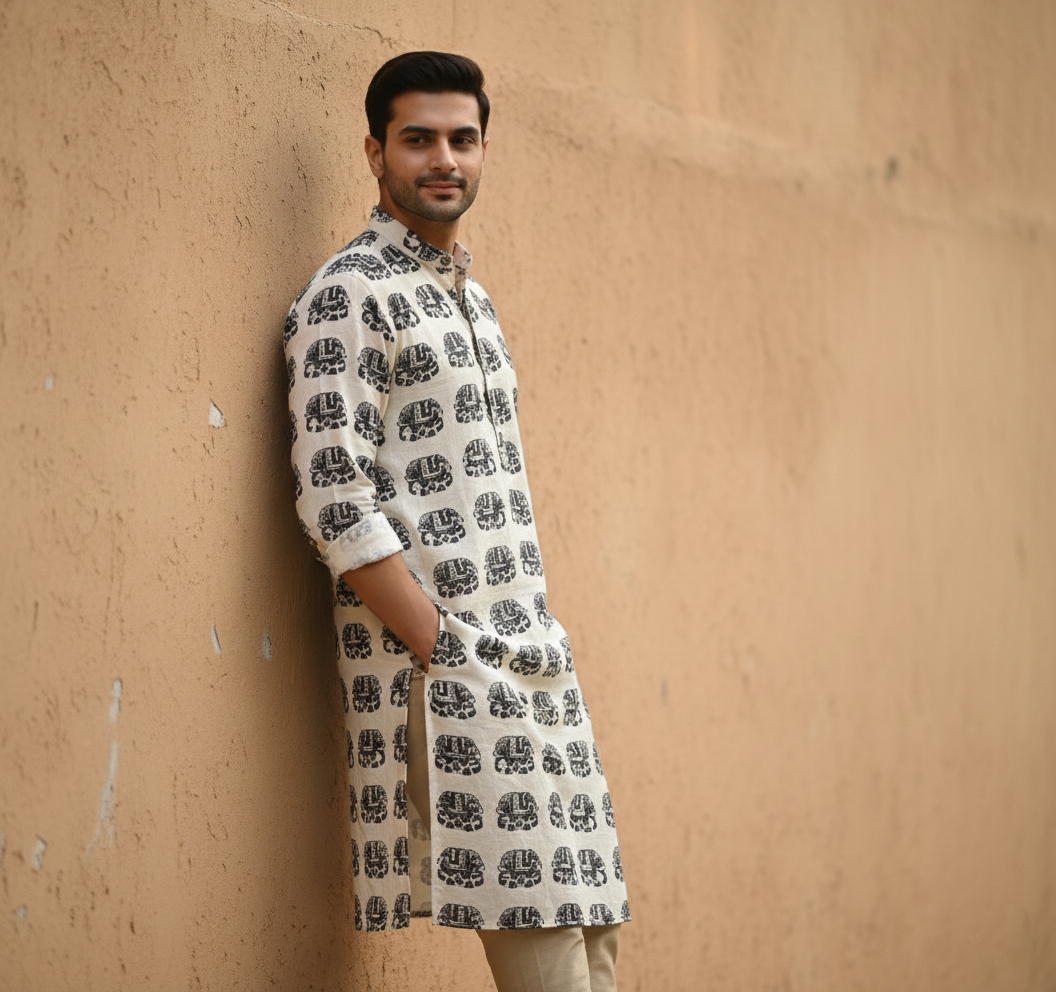 Elephant Print Cotton Kurta