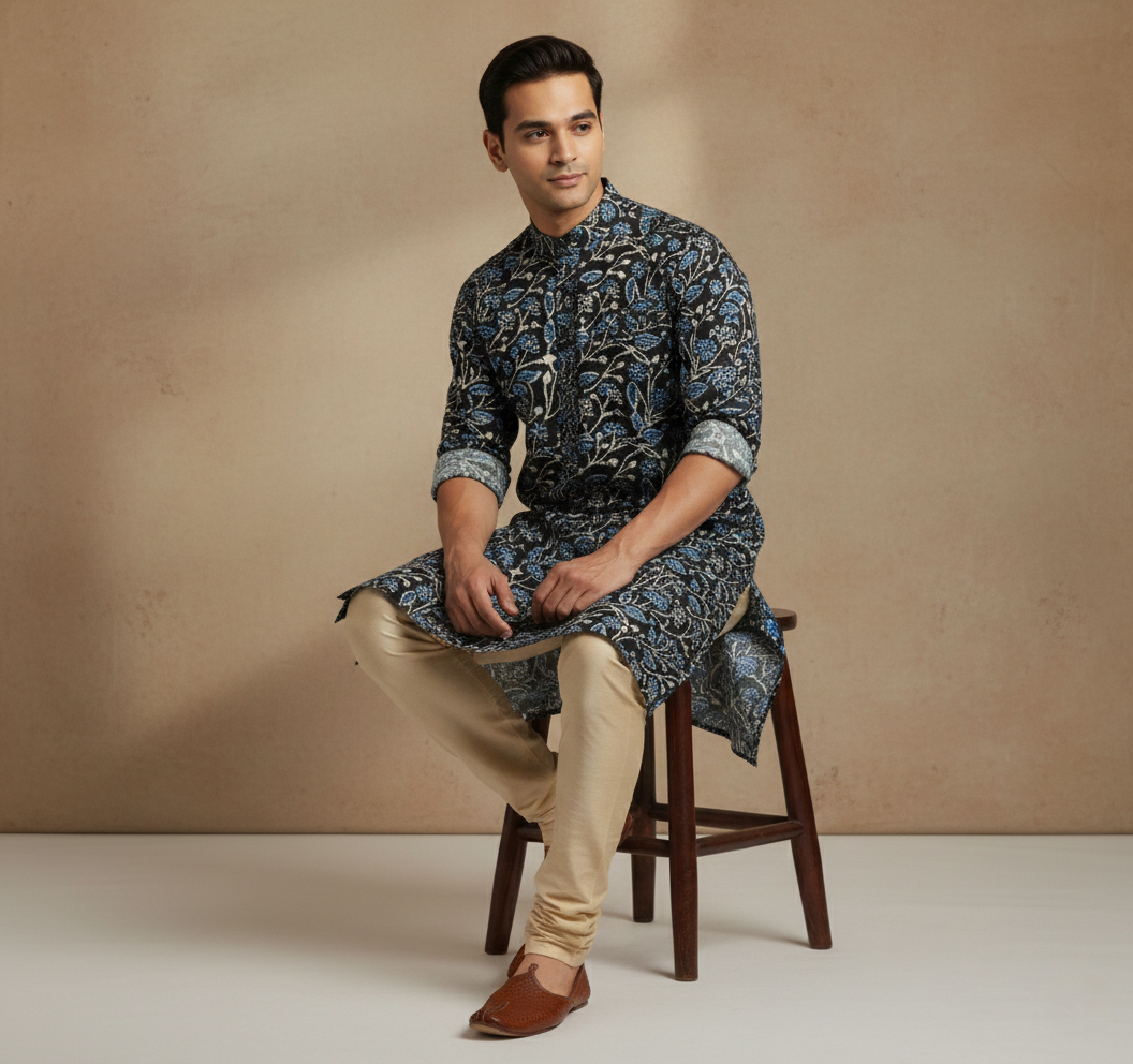 Men's Floral Print Kurta