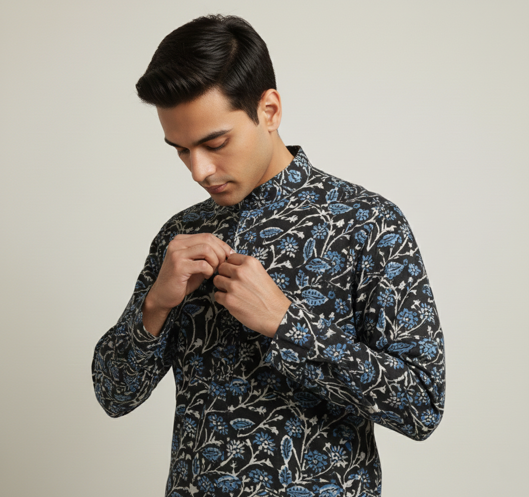 Men's Floral Print Kurta