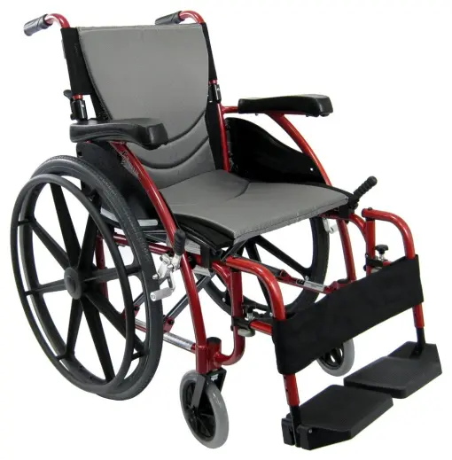 Karman -K-17 - Ergonomic Wheelchair  Ultra Lightweight  with Swing Away Footrest and Quick Release Wheels in Red/Silver