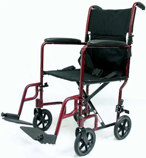 Karman K-149- Lightweight Transport Chair with Removable Footrest in Black/Burgundy/Blue