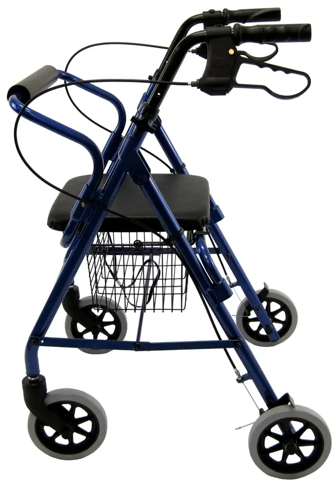 Karman - K-133 - Low Seat Junior Narrow Rollator with Loop Brakes, Padded Seat, and Basket in Blue/Burgundy