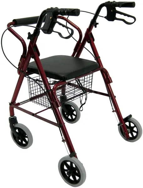 Karman - K-133 - Low Seat Junior Narrow Rollator with Loop Brakes, Padded Seat, and Basket in Blue/Burgundy