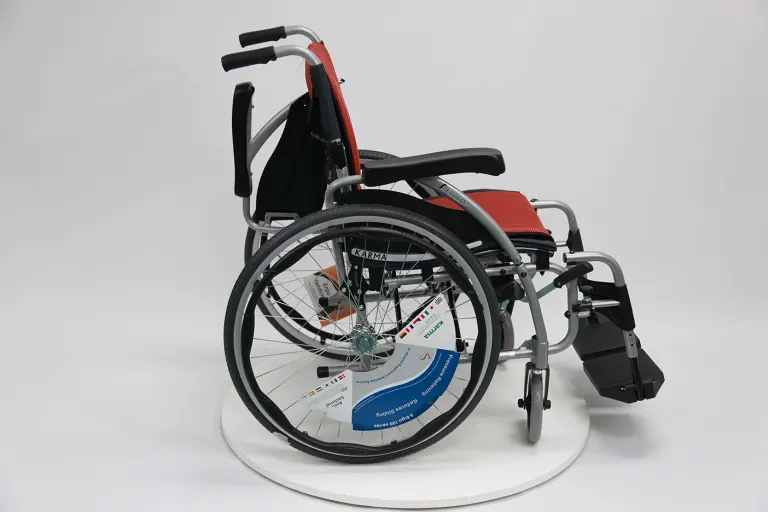 Karman -K-27- Ergonomic Wheelchair with Flip-Back Armrest and Swing Away Footrest in Red/Orange/Silver