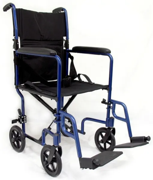 Karman K-149- Lightweight Transport Chair with Removable Footrest in Black/Burgundy/Blue