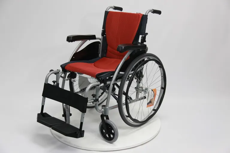 Karman -K-27- Ergonomic Wheelchair with Flip-Back Armrest and Swing Away Footrest in Red/Orange/Silver
