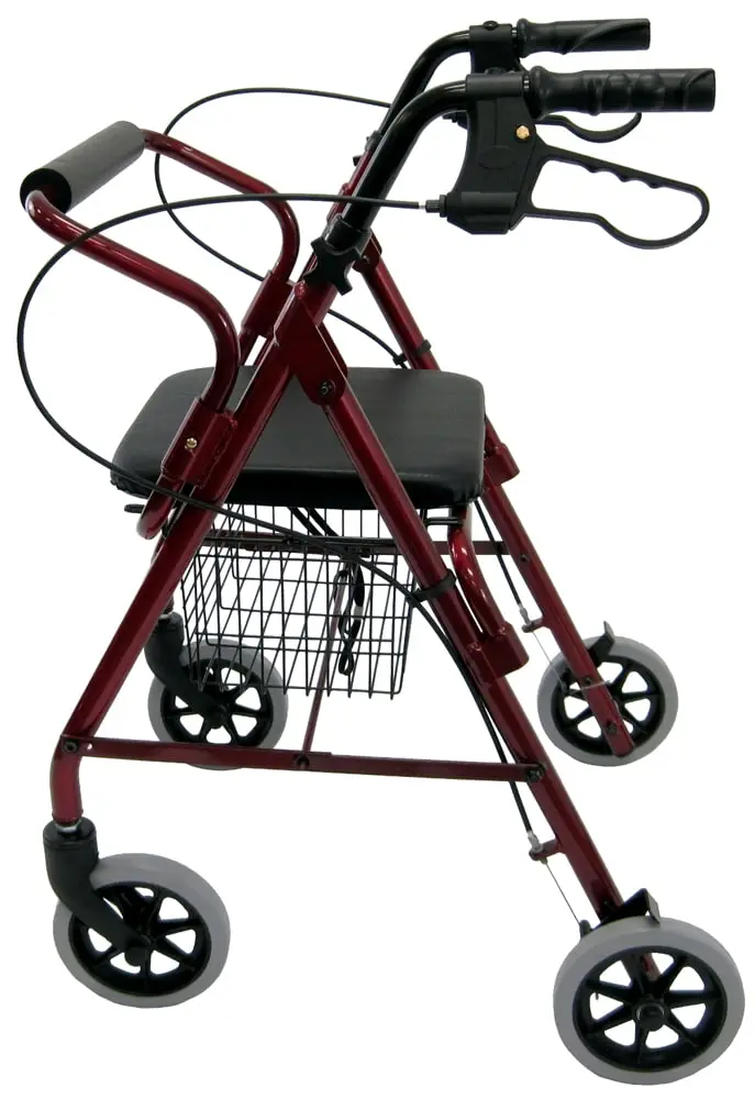 Karman - K-133 - Low Seat Junior Narrow Rollator with Loop Brakes, Padded Seat, and Basket in Blue/Burgundy